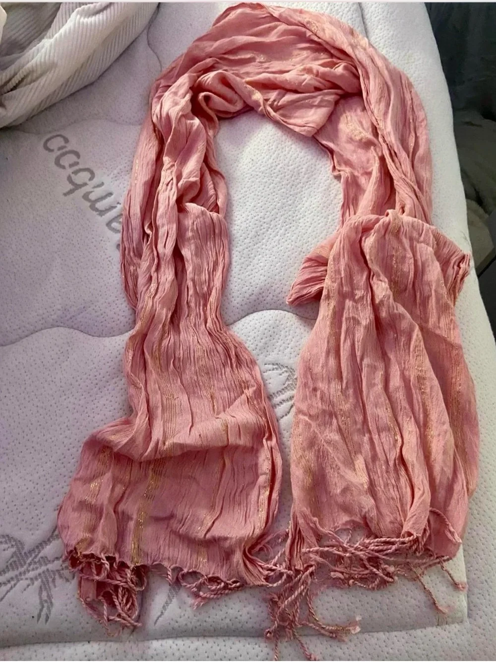 Max Rave Pink Crinkled Scarf with Gold Threading